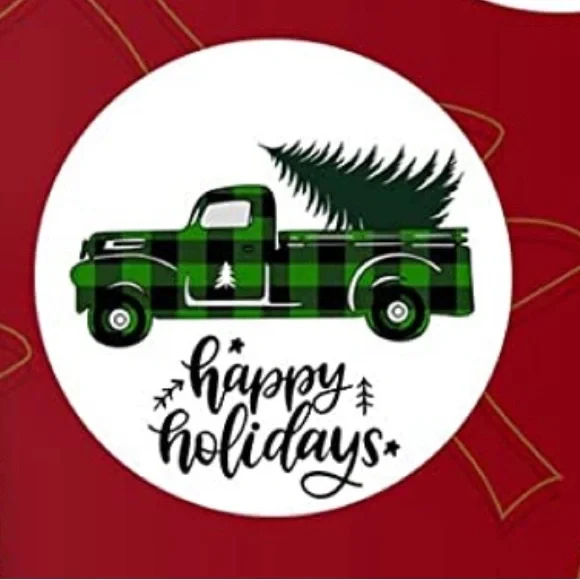 100 Christmas plaid pickup truck/tree stickers - Picture 1 of 6
